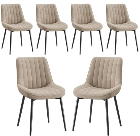 COLAMY Esszimmerstühle 6er Set aus technischem Stoff – Gepolsterte Stühle für Esszimmer & Küche mit Metallbeinen, Dickem Sitzpolster & Rutschfesten Füßen, Khaki