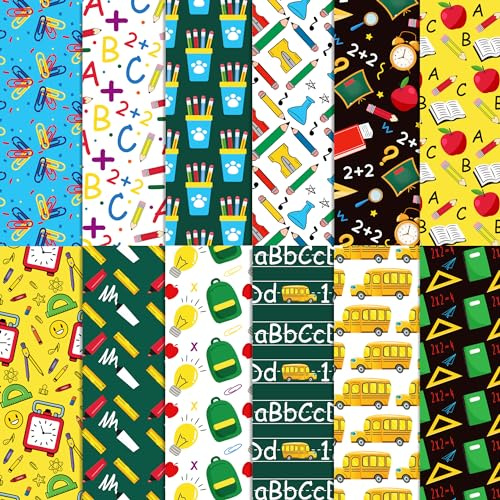 24 Blatt Scrapbook Papier Schulanfang Motiv – 12 Designs Doppelseitiges Bastelpapier für Scrapbooking, Bastelarbeiten & DIY – ABC Buchstaben Designpapier 30x30 cm