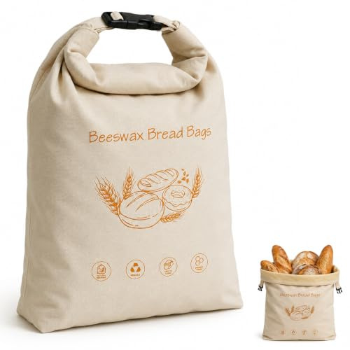 Ligynotu Beeswax Bread Bag for Homemade Bread to Keeps Bread Fresh | Reusable 17x13 Inch Linen Bread Storage Bag for Sourdough, Natural Beeswax Coating Eco-Friendly Food Storage for Home Bakery