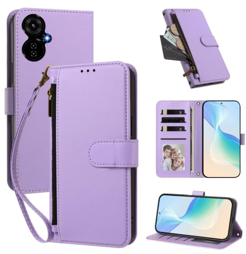 Telefonfodral Kompatibel med Cricket Icon 2026 (U656AC),Kompatibel med AT&T Propel 3 5G【Plånbok med dragkedja och handledsrem Kortfack Uppfällbart stativ】Purple