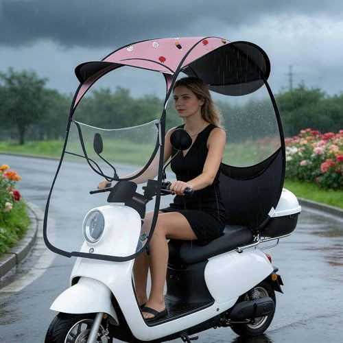 Scooter Umbrella, Water-resistant Mobility Scooter Canopy Rain Cover with Transparent Window & Reflective Strips, Oxford Fabric Electric Bike Carport Awning
