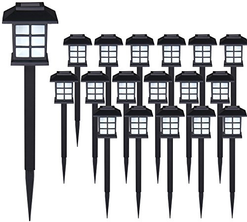 Deuba® Solarlampe für Außen 18er Set LED Wetterfest IP44 Dämmerungssensor Erdspieß Solar Laterne Schwarz Garten Leuchte Außenleuchte Balkon Deko