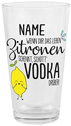 Herz & Heim® Vodka Longdrink Glas mit Namen - für Ihr Lieblings Mixgetränk - Motivauswahl Wenn Dir das Leben