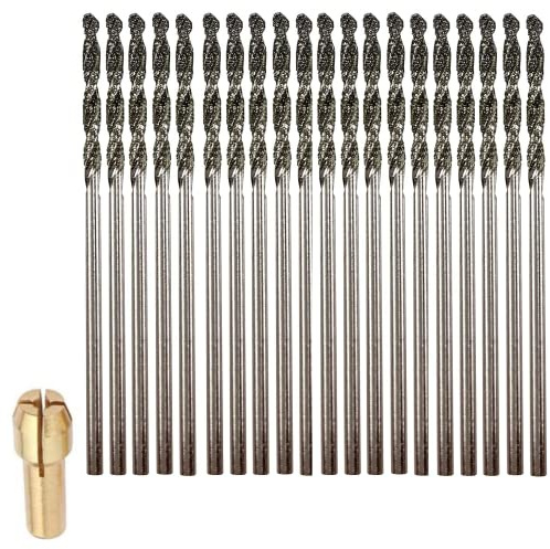 DRILAX Set di punte diamantate 1,5 mm 20 pezzi per gioielli, conchiglie, vetro di mare, pietre preziose, kit di punte a torsione