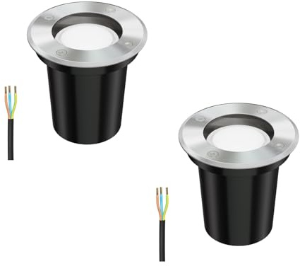 ledscom.de 2 pièces d'encastrement au sol BOLI pour l'extérieur acier inoxydable rond IP67 108mm Ø incl. lampe LED 4,888W 450lm blanc
