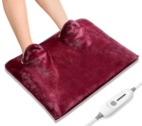 Electric Heated Foot Warmer Soft Flannel Foot Heater with 2h Auto Off & 3 Heat Levels Full Body Use Heating Pad for Feet, Abdomen, Cramps, Pain Relief Pocket Design 16 x 22 Red