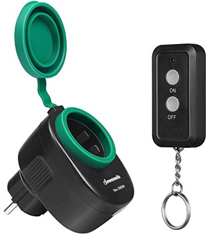 DEWENWILS Funksteckdosen mit Fernbedienung Aussen, 16A 3680W Programmierbares Funksteckdosenset, IP44, 1 Steckdose mit 1 Fernbedienung für Feiertagsdeko, 30 M Reichweite, Schwarz