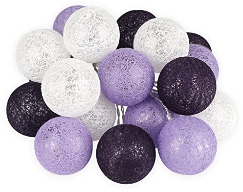 KWODE Cadena de luces para interior, color lila, bolas de algodón, 3,5 m, bolas LED para niñas, niños, bebés, adolescentes, cama de casa, decoración de habitaciones, funciona con USB o pilas, púrpura