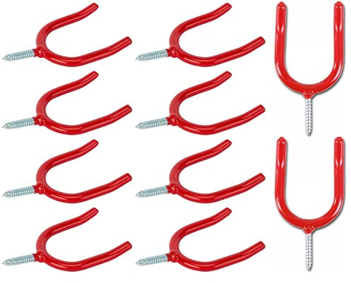 SISI UK® Heavy Duty Garage Storage Tool Hook Screw for Workshop/Garden/Shed/Garage Shovel Holder Red Colour (Pack 10)