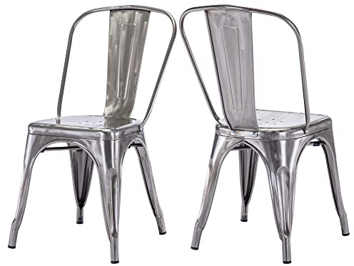 Duhome Metallstuhl Bistrostuhl 2er Set aus Eisen Esszimmerstuhl mit Rückenlehne, Stapelbare Küchenstühle Industriedesign, Metallic