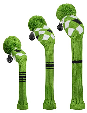 Scott Edward Stickad pom pom golf huvudbonad set för Driver Wood, Fairway och Utilities, droppskydd, träskydd, andra klubbskydd