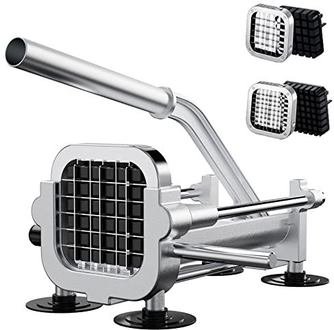 EASCANDY Cortador profesional de patatas fritas, Cortadora de patatas de acero inoxidable de 12,7 mm y 9,5 mm, Cortador de patatas de alta resistencia para batatas, zanahorias, ñames y pepinos.