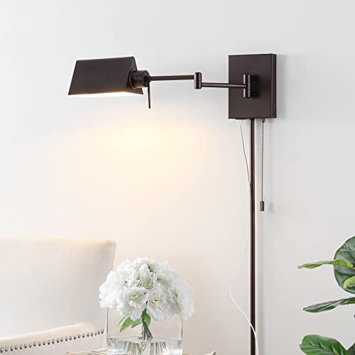 Eyely EYL6015A Allie 22 1-Light Single Swing Arm Plug-in/Hardwired Iron LED Wall Sconce, Pull-Chain, Traditional, Farmhouse, Industrial, Modern for Bedroom, Living Room, Office, Oil Rubbed Bronze