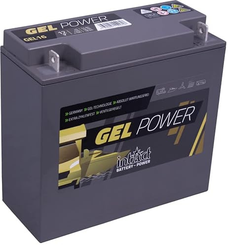 intAct GEL Versorgungsbatterie 12V 16Ah - speziell für Camping, Wohnmobil und Boote - auslaufsichere und wartungsfreie GEL-Batterie - Maße (LxBxH): 181x76x167mm, Pluspol rechts