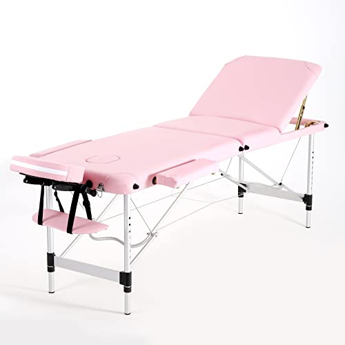 Panana Portable Foldable Massage Bed Aluminum Frame 3 Sections Professional Spa Table (Pink)