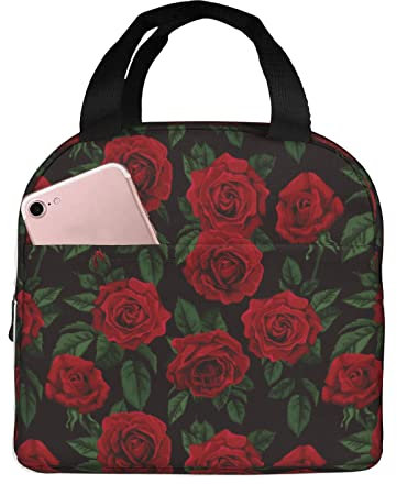 XVBCDFG Bolsas de almuerzo con estampado de rosas para hombres, mujeres, fiambreras, fiambreras reutilizables aisladas, pequeñas, fiambreras Bento, fiambrera