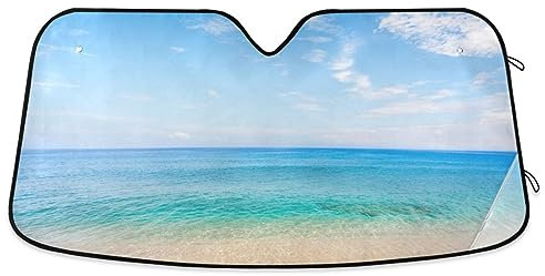 Strand-Sonnenschutz, Motiv: tropisches Meer, faltbar, UV-Visier, hält das Fahrzeug kühl, Frontscheibenabdeckung für SUV, Jeep, LKW, 144,8 x 80 cm (groß)