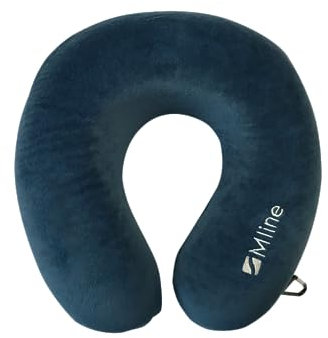 M LINE Cojín Cervical para avión y Coche, Almohada de Viaje, Espuma viscoelástica, previene el Dolor de Cuello, Gadgets de Viaje, Color Azul, Azul, 32 x 30 x 20 cm