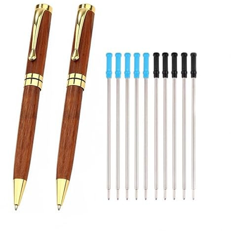 JOMPENS YZB255 Retro-Kugelschreiber, Sandelholz, 0,7 mm, goldfarben, silberfarben, Metallclip, austauschbare Ersatzminen, Holzstift, Luxus-Schreibwaren, Geschenke (Gold), 12 Stück