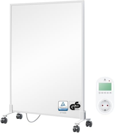 BR Bringer Infrarotheizung Standgerät - 450 Watt - Energiesparend - Mobile Elektroheizung mit Standfüßen auf Rollen, Steck-Thermostat - 5 Jahre Garantie, TÜV - Deutsche Qualitätsmarke (weiß)