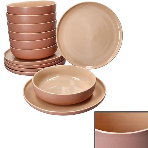 Ritzenhoff & Breker Jasper Service de table 12 pièces en poudre I Vaisselle en faïence pour 6 personnes I 6 assiettes creuses 610 ml & 6 assiettes plates I Assiettes plates pour petit-déjeuner,