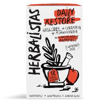 Herbalistas Daily Restore Herbal Tea with Apple Cider, Cinnamon & Ashwagandha, Herbal Teabags for Rebalencing | 18 Tea Bags