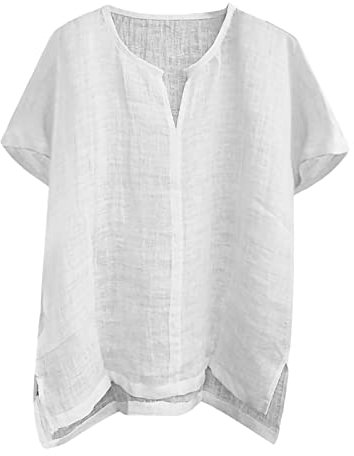 Beokeuioe Leinenhemd Sommer Freizeithemd Männer Regular Fit T-Shirts Herren Shirt Kurzarm V-Ausschnitt Kurzarmhemd Sommerhemd Leicht Urlaub Hawaii Strand Hemd