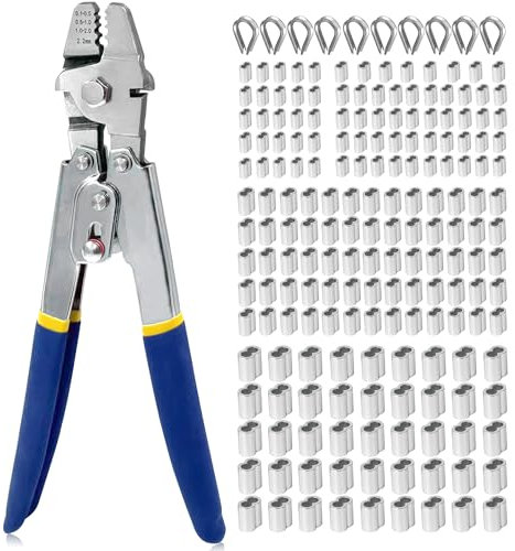 AIMUNOK Drahtseil-Swager-Werkzeug zum Crimpen von Angelschnüren bis zu Zangen, Crimphülsen, Werkzeuge, Drahtseil-Swager-Crimpzange für Angelzange, DIY-Werkzeug, 2,2 mm, 196-teiliges Set