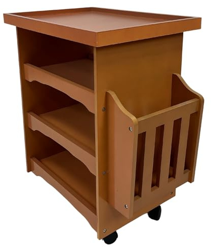 abc HOME | Beistelltisch mit Rollen Kirschbaum-Optik – Druckerwagen mit 4 Ablagen & Zeitungsfach – Mobiler Büro-Organizer 60 cm H – Rollwagen für Wohnzimmer & Home-Office