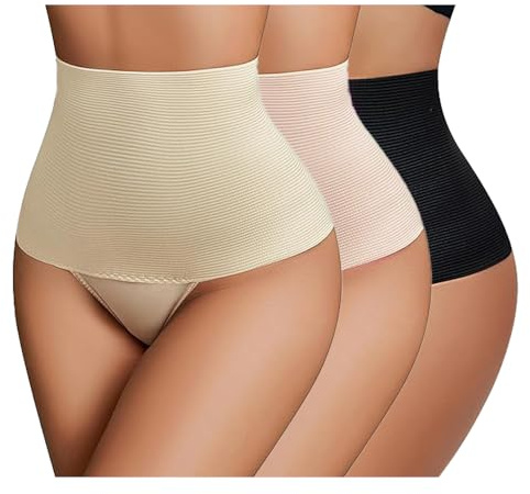 KOEMCY Bragas sin Costuras Mujer 3 Piezas Braga Faja Reductora Abdomen Braguitas Moldeadoras Cintura Alta Thong Shapewear Barriga Body Shaper (M)