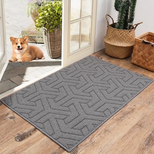 KMVIZI Fußmatte Innen und Außen, Fussmatte 60x90cm Grau, Küchenteppich Waschbar rutschfest, Teppich Läufer, Schmutzfangmatte Teppich für Eingang, Küche, Patio, Flur, Garten