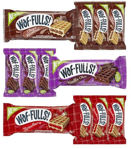 Waffulls Waffle Mix of Choco Hazelnut, Double Chocolate and Strawberry Waffles 12 x 50g, Soft Waffle Sandwich, Breakfast Snack, Ready to Eat Snack Christmas Gifts for Kids