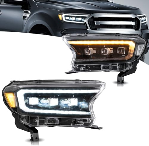 VLAND Scheinwerfer kompatibel für Ranger T7 T8 T6 facelift XL XLT Wildtrak Raptor 2016-2021, Dynamische Animation, Mit E-Prüfzeichen, 1 Satz (Klarer Reflektor)