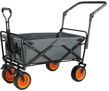 Chariot utilitaire de jardin pliable avec frein et poignée réglable Chariot d'extérieur pour jardinage