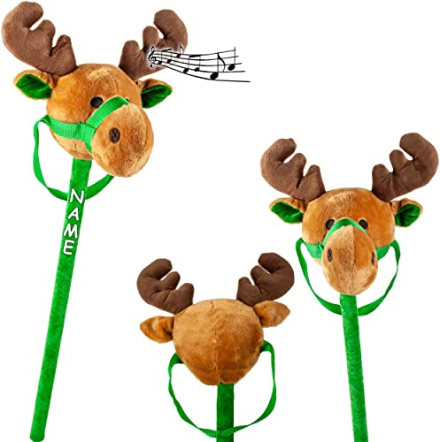 alles-meine.de GmbH Steckenpferd singendes - Rentier - mit Sound + Musik - 95 cm - inkl. Name - aus Stoff/Plüsch - Plüschtier - Stockpferd/Steckenpferd - Weihnachtsmann/W..