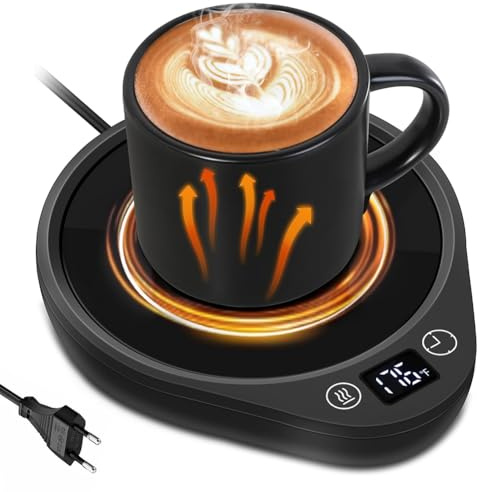 Scalda Tazza Elettrico 36W Intelligente, Scalda Tazza da Scrivania 4 Intervalli di Spegnimento Automatico, 3 Livelli di Temperatura (55°C, 65°C, 80°C) (tazza non inclusa) (Nero)