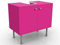 Mueble de tocador ajustable rosa con lavabo pequeño de 60 cm de ancho para espacios estrechos