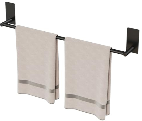 JS Handtuchhalter Ohne Bohren Schwarz handtuchstange Selbstklebend Wandmontage Edelstahl Duschtuchhalter für Bad, Küche, Dusche,55CM