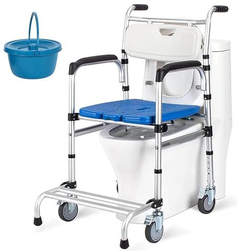 Höhenverstellbarer Toilettenstuhl aus Aluminiumlegierung mit Armlehne und Rückenlehne, für Erwachsene, Handicap, ältere Menschen, Duschstuhl mit Rädern