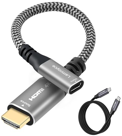 HDMI to USB-C Cable Adapter with USB Video Cable, Uni-Directional HDMI Male (Source) to USB Type-C 3.1 Female (Display) Converter for AR Glasses, with 1 USB C-to-C Cable 4Feet, Support 4K@60Hz,PD 100W