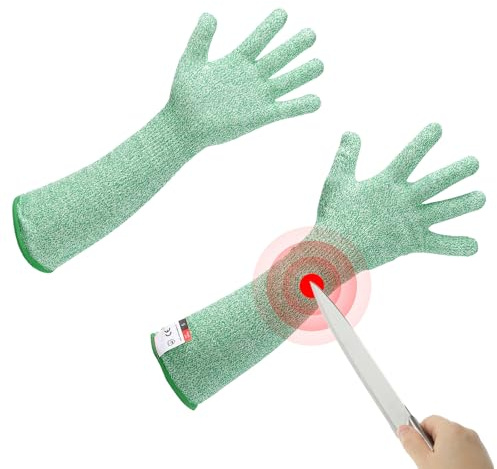 sourcing map Cut Resistant Sleeves with Gloves, 42cm Arm Protection Sleeve HPPE Farmer Gardening Sleeves for Work Kitchen, Welding, Farming, Green