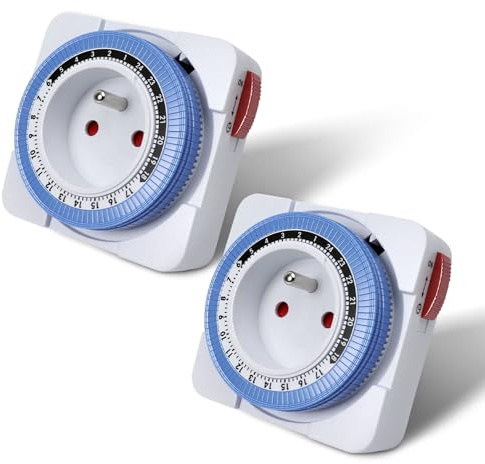 Extrastar Programmateur Prise Electrique Mécanique, Timer Prise Programmable 24 Heures, Prise Minuterie D'intervalle De 15 Minutes, Minuterie de Cycle Quotidien, Prise Programmateur Mécanique 3680W