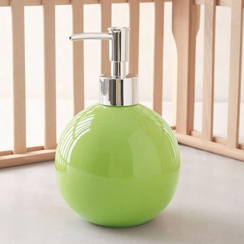 Keramik-Seifenspender für Badezimmer, Küche, Dusche, rund, kugelförmig, dekorativ, modern, minimalistisch, nachfüllbar, Handlotion, Pumpflasche für Flüssigseife, Shampoo, Lotionen, Grün