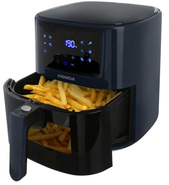 KASANOVA Friggitrice ad aria display digitale 12 programmi, capacità 5 L con finestra trasparente, cottura leggera senza olio e fumo, 1500 W (Blu)