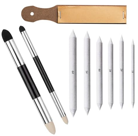 LINTRA 9 Stück Papierwischer Set, Doppelende Skizzen Papierwischer, Gemischte Größe Mischschwammstifte, Schleifpapierbrett mit Bleistift, für Zeichnen, Kunst, Anfänger