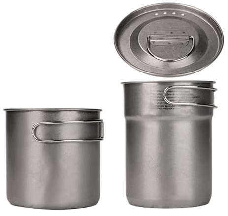 Hogvinnatil Pentola Da Campeggio | 2 Pentole in Acciaio Inossidabile per Cucina all'Aperto | Accessorio Da Trekking Leggero Per Preparazione Pasti Con Manico Pieghievole - Ideale Per Tè, Caffè,