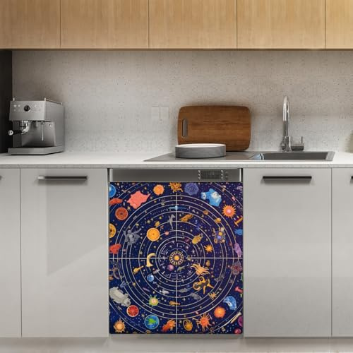 Mexpekil Cartoon Planet Universe Space Couvercle magnétique pour lave-vaisselle 53,3 x 66 cm Autocollant décoratif pour porte d'entrée étanche Panneau magnétique