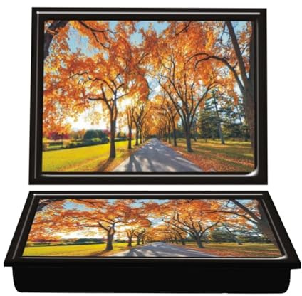 Lap Tray Autumn Leaves Season Garden Bean Bag Base LapTray cushioned Breakfast Bed tray Cushion Bed Serving Lap Top Tray with beans Camper Van serving Camping Lightweight Learning