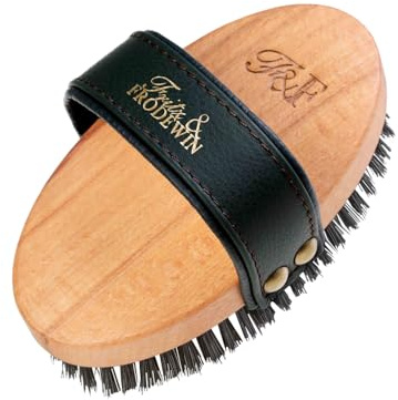 Fritz & Frodewin Hundebürste Bobbsen für Kurzhaar & mittellanges Fell | feste Massagebürste aus FSC-Holz | edler Ledergurt | 100 % Made in Germany