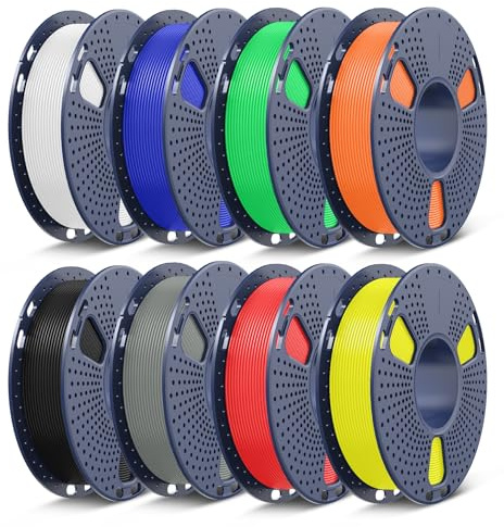 SUNLU 3D Printer Filament Bundle Multicolor PETG Filament 1.75mm, Individually Vacuum-Sealed, 2kg in Total, 0.25kg per Spool, 8 Pack, 8 Colors,(Black+White+Grey+Red+Klein Blue+Orange+Green+Yellow)